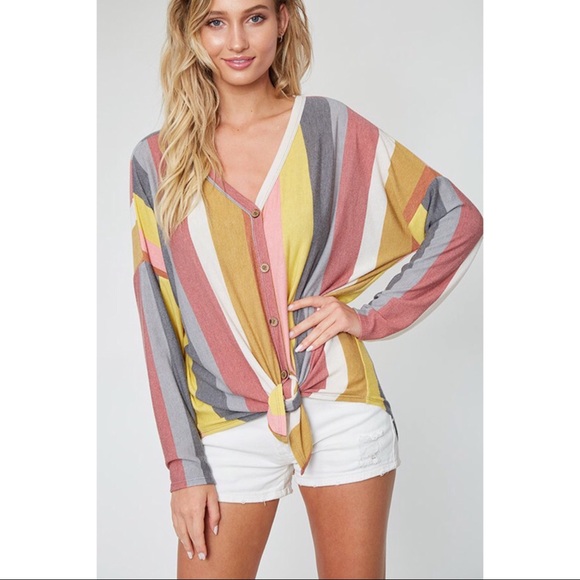 💐5⭐️BEST SELLER Striped Tie Front Top - Picture 3 of 7